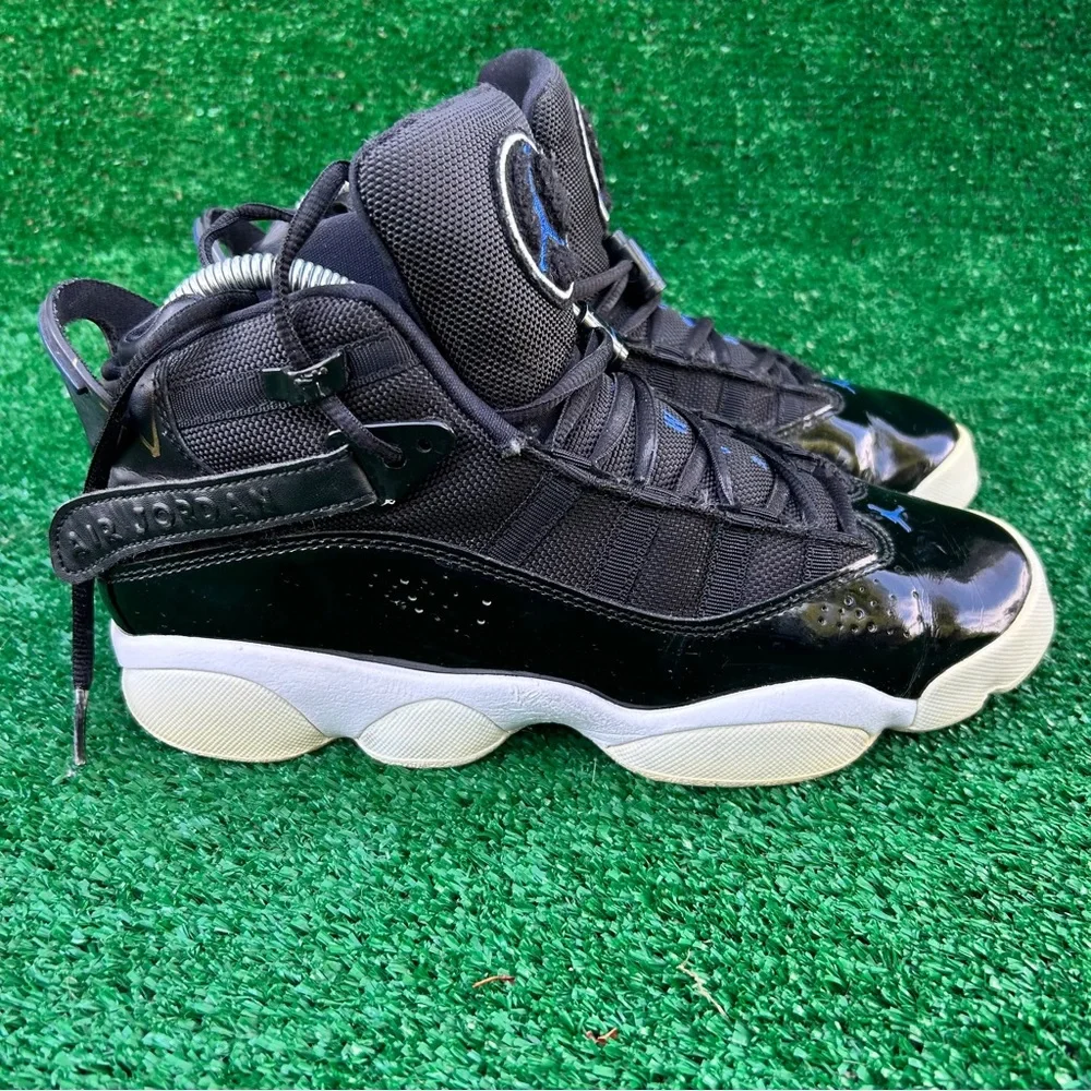 Jordan 6 Rings Space Jam‎ Black White Blue Patent Leather Sneakers 322992-016